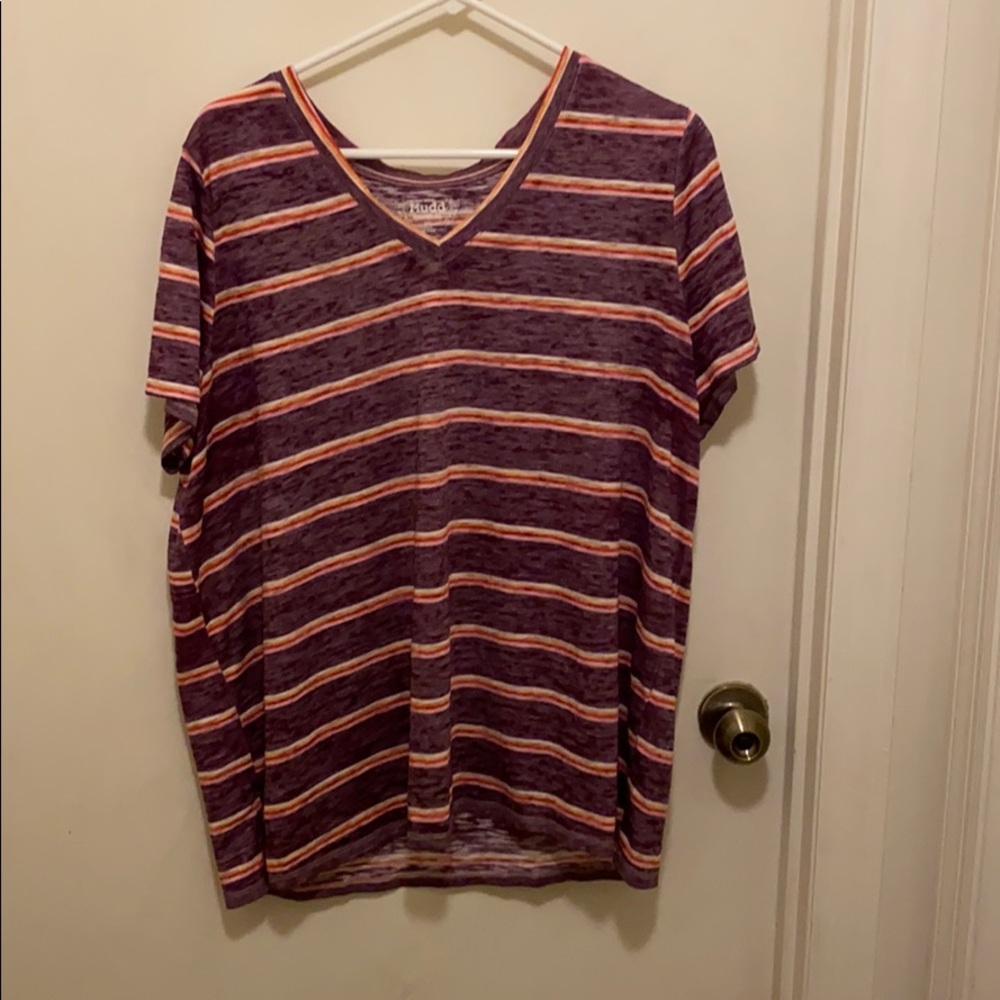 Cute purple shirt with colored stripes!